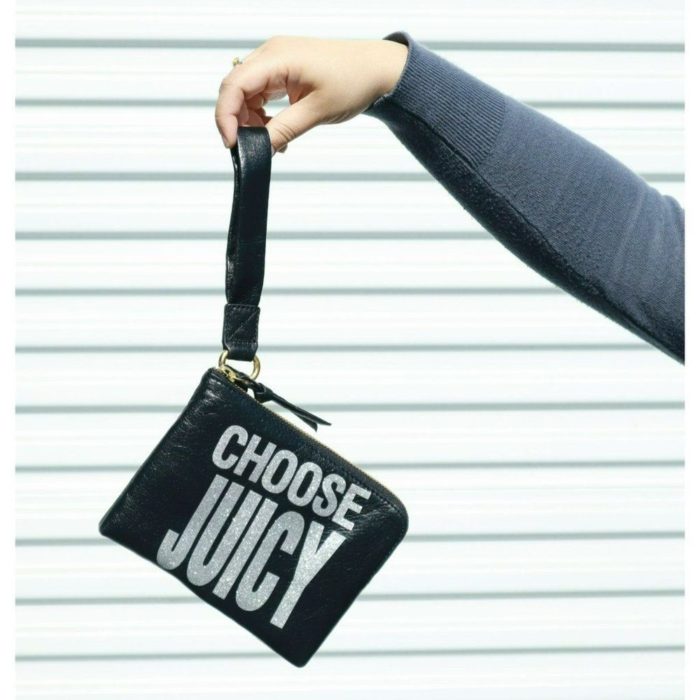 NWT Juicy Couture Large CHOOSE JUICY Wristlet Pouch Clutch for Concert/Night Out